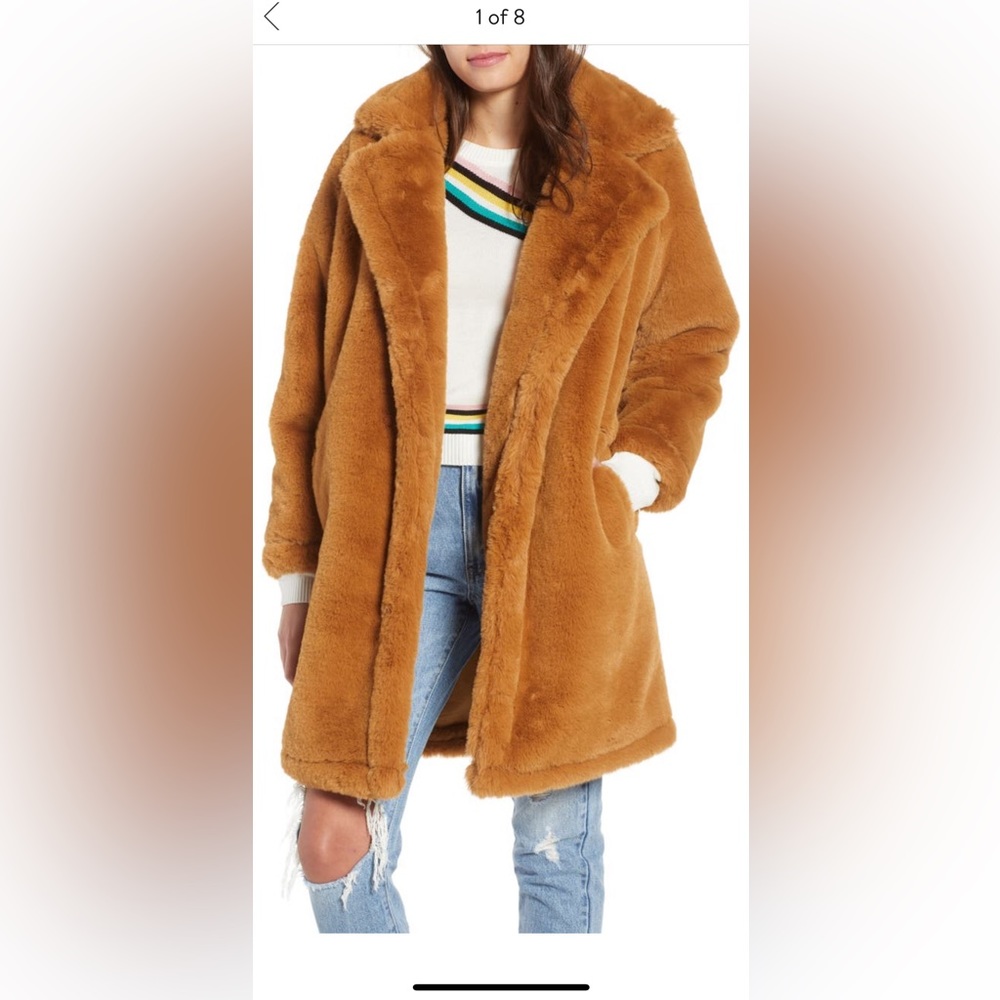 Woven Heart Faux Fur Coat
